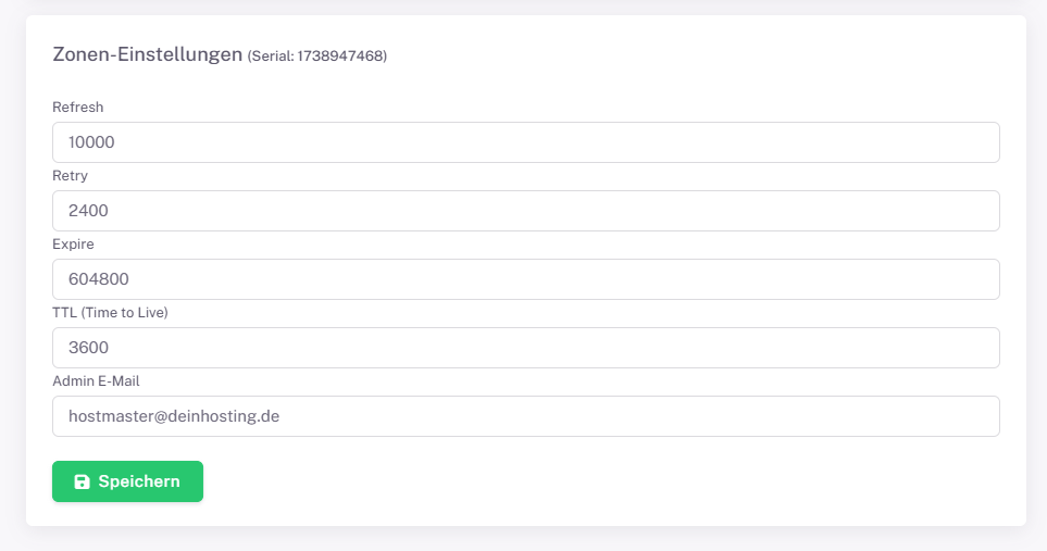 DNS Zone im FameSystems Webinterface