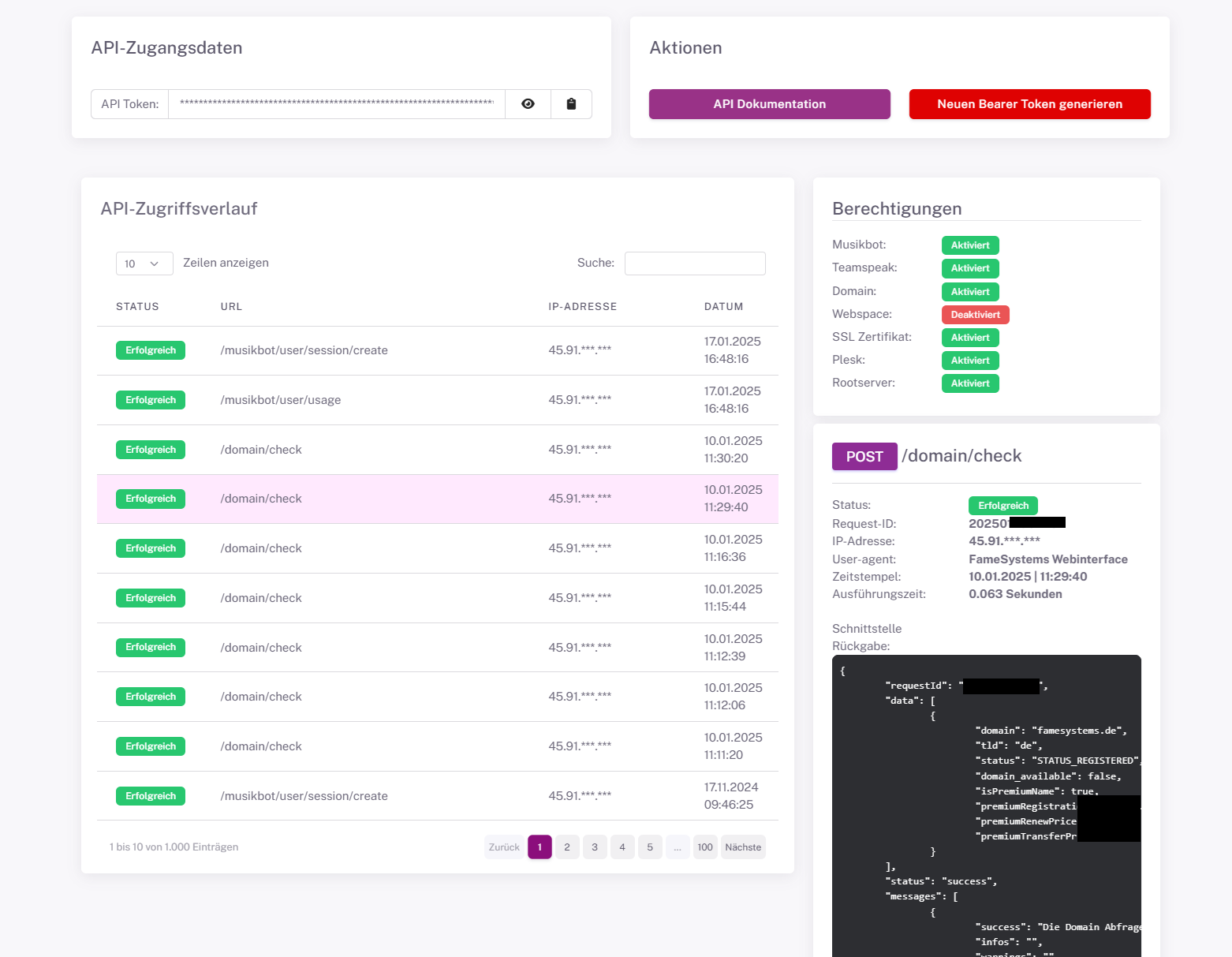 API-Key Verwaltung im FameSystems Webinterface